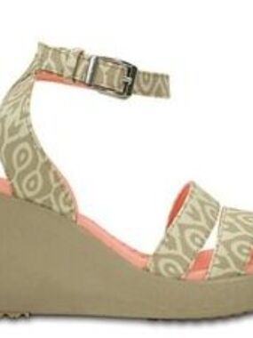 CROCS Beige Patterned Wedge Sandal with Coral Accent